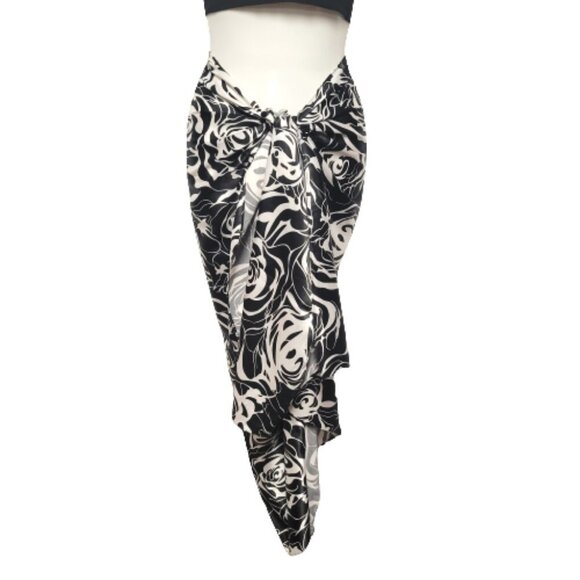 Black Rose Pareo Sarong Skirt Swimsuit Cover Up Strapless Dress - Picture 3 of 9